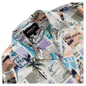 Royalty by Maluma Shirt Mens L Multicolor Hawaii Miami Print S/S Button Down